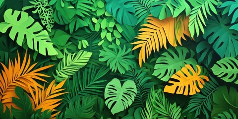 Vibrant green foliage of a unique tropical plant thriving in a lush rainforest setting, Lush green leaves of a distinctive tropical plant in a vibrant rainforest environment