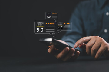 User give rating to service excellent experience on mobile phone application, Client evaluate quality of service reputation ranking of business. Customer