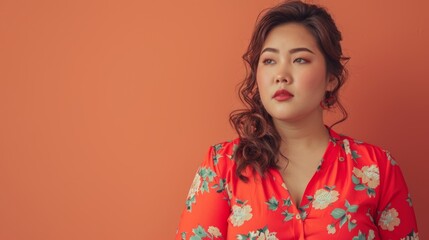 Confident Plus-Size Woman in Floral Blouse
