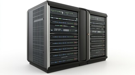Fototapeta premium Data Center Server Rack with Lights and Network Connections