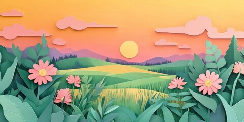 The allure of a lush field during sunset, A picturesque field at sunset