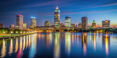 Fototapeta premium Minimalist long exposure Boston skyline night Charles River Memorial Drive