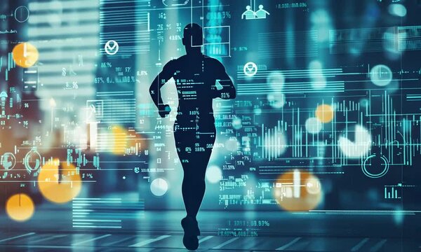 Silhouette of Runner with Futuristic Data Visualization