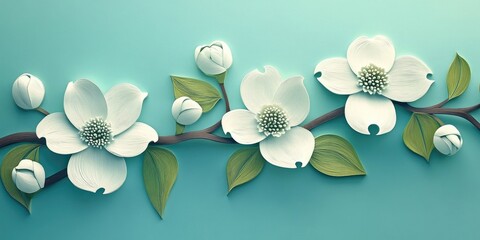 Three white dogwood blossoms, White dogwood flowers in bloom