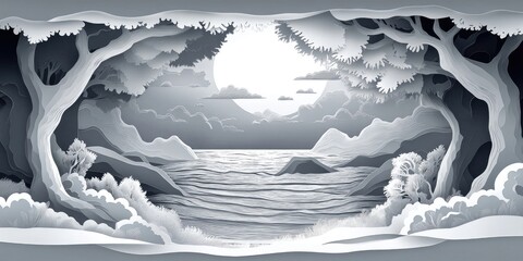 Monochrome coastal landscape with a dramatic sea view and striking frame, Monochrome coastal landscape with dramatic sea view and striking composition