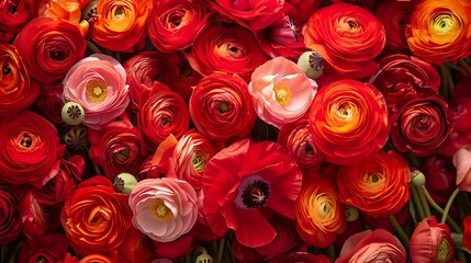 Fototapeta premium beautiful bouquet of red ranunculus flowers, close up