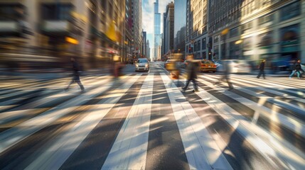 Blurred Cityscape with Pedestrians Crossing a Street