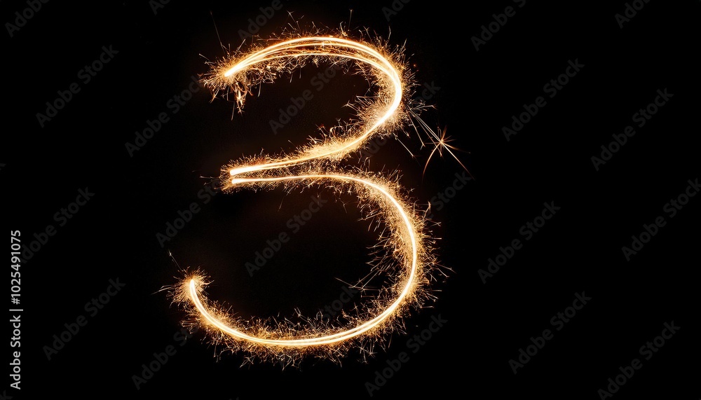 Poster sparkling number three in dark background
