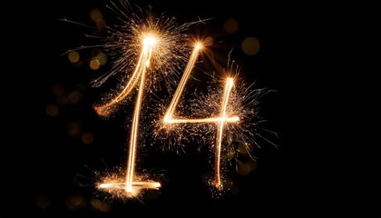 Sparkling Number 14 Celebration with Fireworks