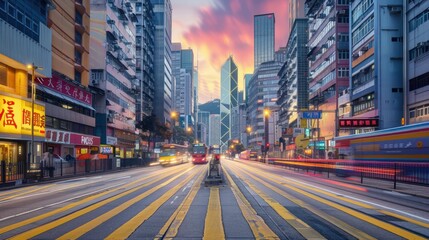 Fototapeta premium Hong Kong Cityscape at Twilight with Traffic and Skyscrapers