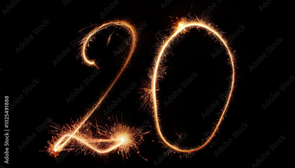 Poster glow of sparklers forming the number twenty
