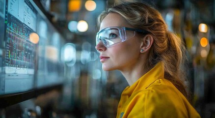 Scientist in a high-tech lab analyzing data.