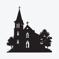Obraz premium Church Building Silhouette Vector Symbols on White Background