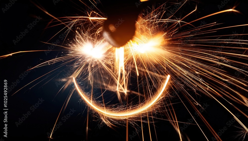 Poster sparkler creating a smiling face in dark