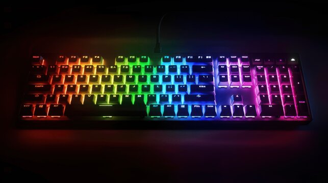 A rainbow illuminated gaming keyboard with white keys