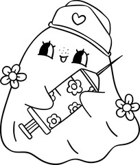 ghost nurse with syringe doodle outline