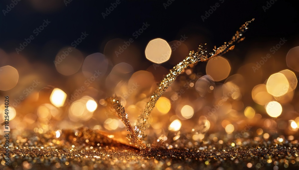 Poster shimmering golden sparkles with bokeh effect