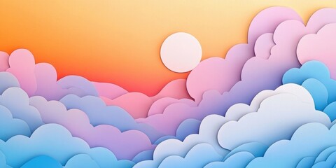 Dramatic pastel sky at sunset featuring large, fluffy clouds as a stunning backdrop, Dramatic pastel sunset sky with fluffy clouds as a backdrop