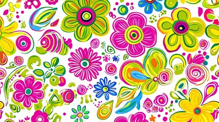 Fototapeta premium Abstract Colorful Floral Pattern with Bright Flowers and Swirls