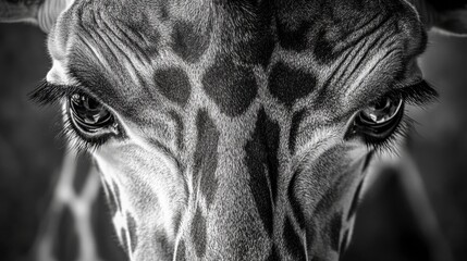 Naklejka premium Close-up of a Majestic Giraffe in Black and White