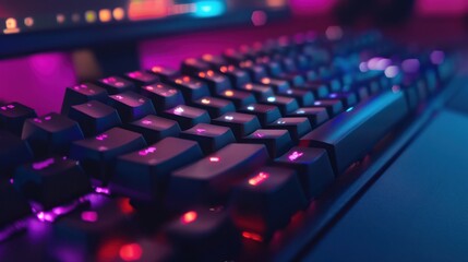 Fototapeta premium Close-up of a backlit gaming keyboard with glowing keys