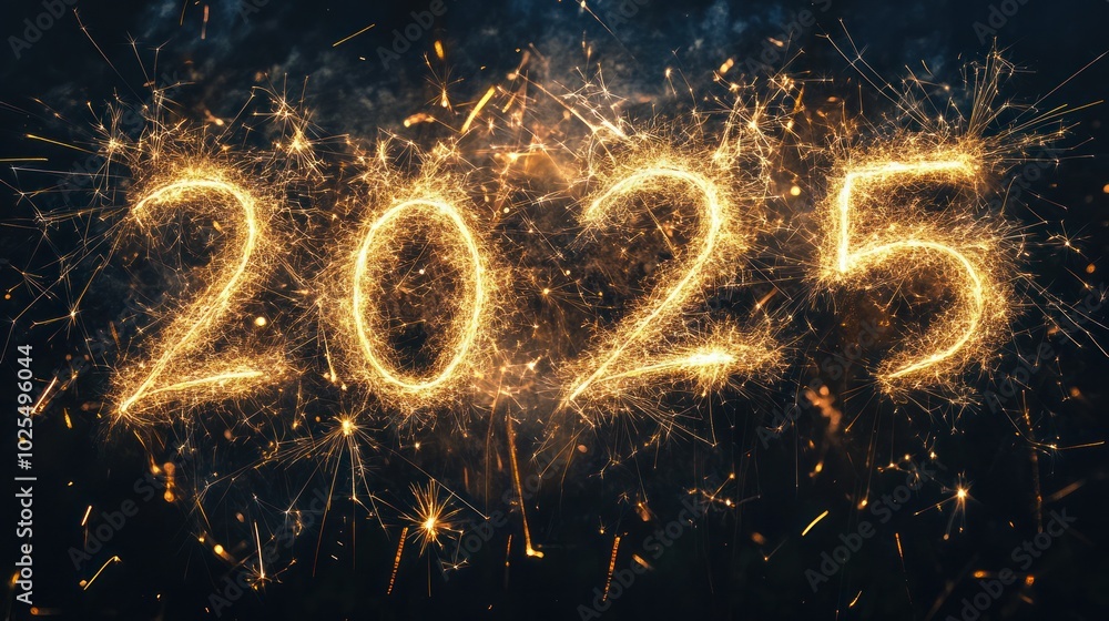 Poster an artistic representation of golden fireworks illuminating the darkness, showcasing intricate patte