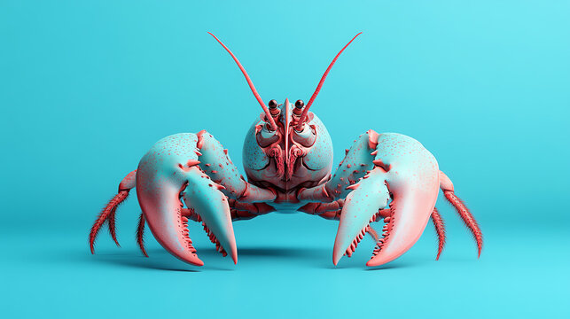A vibrant lobster displayed against a soothing turquoise background, showcasing its intricate details and color variations.