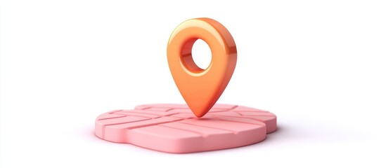 An orange 3D pin on a pink map shape.