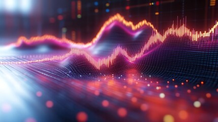 Naklejka premium Abstract graphic representation of data trends with vibrant colors and waveforms.