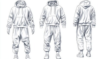 Line Drawing of a Man Wearing a Hoodie and Sweatpants
