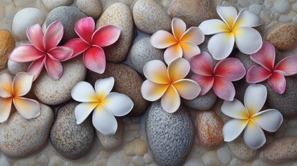 Serene Arrangement of Flowers and Stones