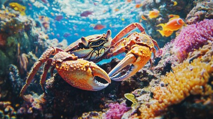 Vibrant Crab in Colorful Coral Reef Environment