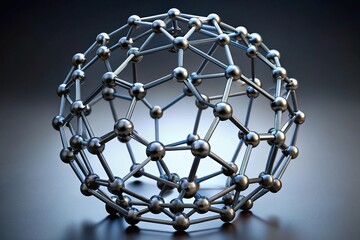 3D illustration of carbon graphite diamond fullerene at a tilted angle