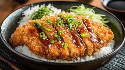 Fototapeta premium Delicious Chicken Katsu with Rice and Sauce