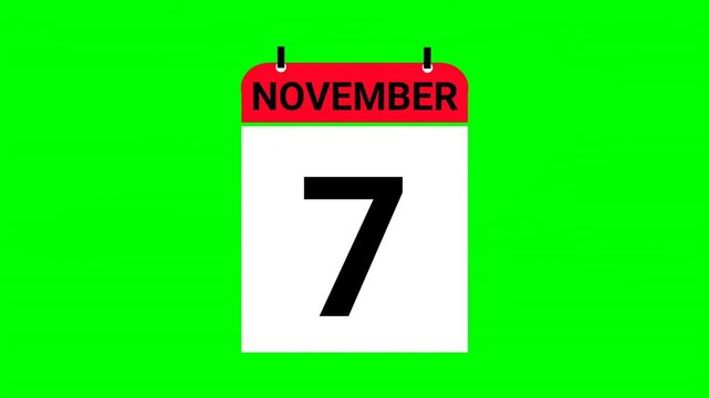 Animation of November month on calendar for date with green screen background. Perfect for seasonal projects or presentations and content creation. 4k 60 fps
