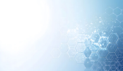 Abstract light blue background with a hexagonal pattern for medical technology, science, and healthcare