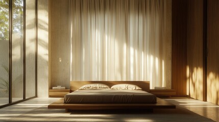 Fototapeta premium Serene Minimalist Bedroom Design with Natural Light