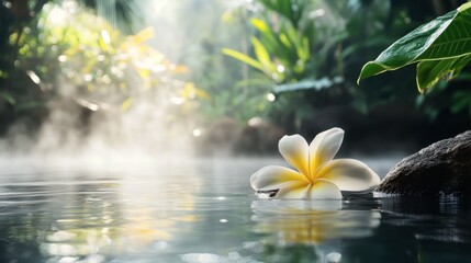 Serene Floral Reflection in Tropical Water Setting