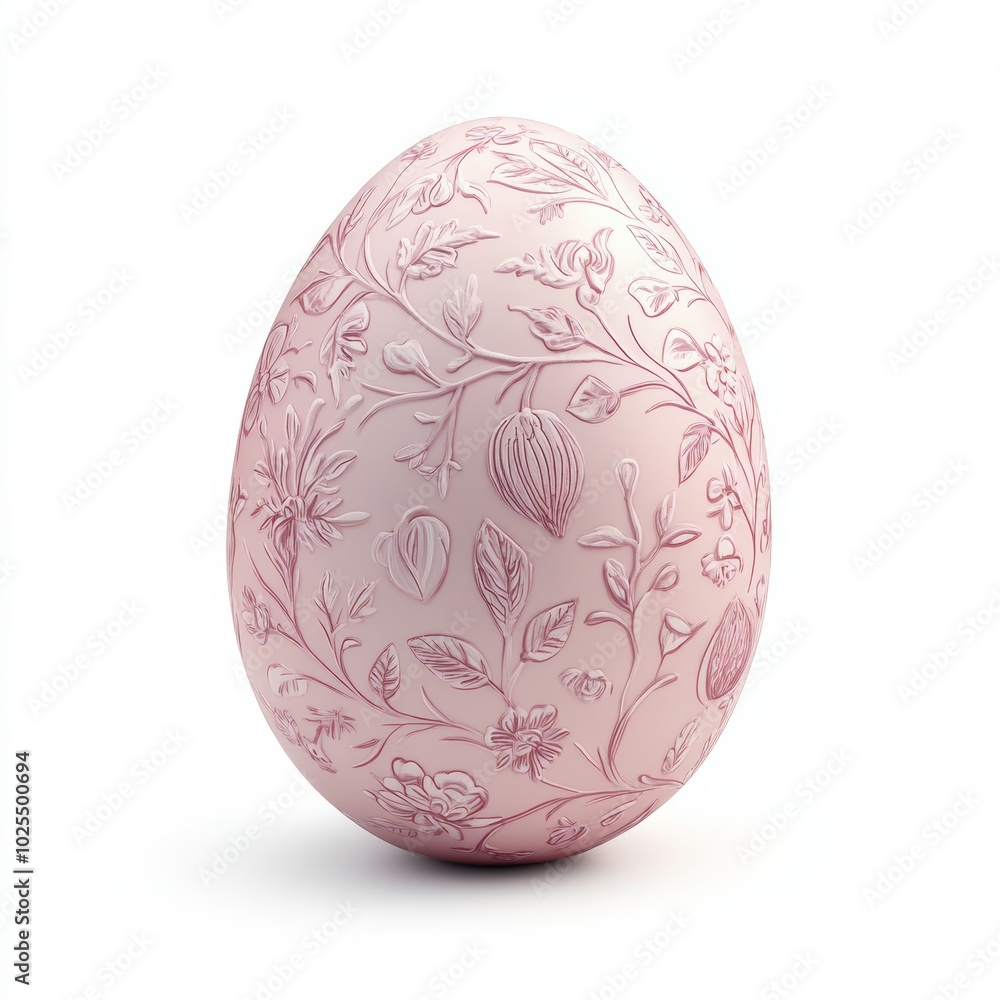 Poster a soft pink easter egg with delicate floral patterns, isolated on a white background with subtle sha