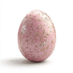Fototapeta premium A soft pink Easter egg with delicate floral patterns, isolated on a white background with subtle shadows