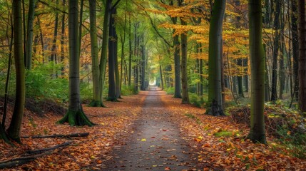 Naklejka premium Autumnal Path Through the Trees