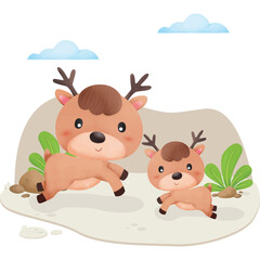 Happy animal jumping deer