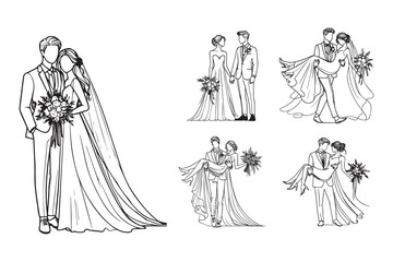 Hand-drawn clipart depicting a girl and a man as a romantic wedding couple