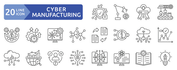 Cyber manufacturing icon set