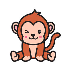 Cute Monkey Vector Doodle Illustration