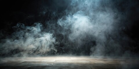 Dark background with smoke on floor creating depth of field effect