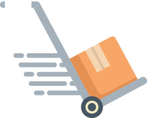 This vector icon shows a hand truck transporting a cardboard box, symbolizing a fast delivery service