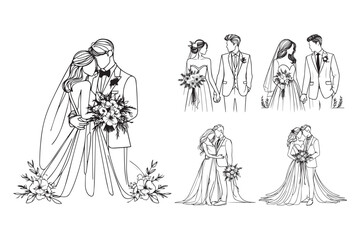 A black and white photo of a romantic couple, illustrated in line art style