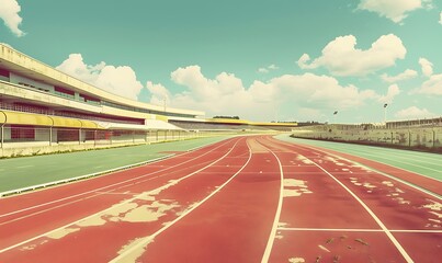 Athletics track and stadium with blue sky background