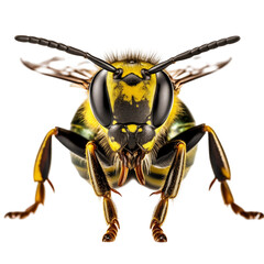 Close-Up Of Yellow Wasp Facing Forward With Detailed Features